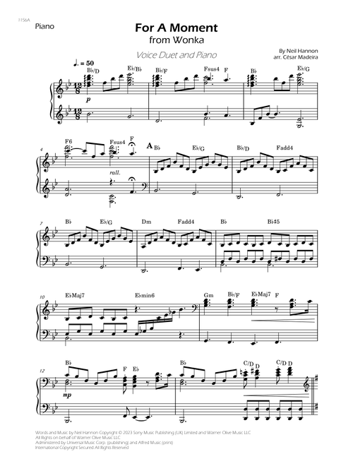 For A Moment (Arr. César Madeira) - Neil Hannon (Piano-Vocal-Guitar (Piano Accompaniment))