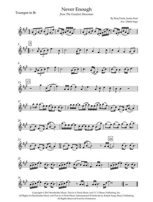 Never Enough (Arr. Ottirb Sage) - The Greatest Showman Ensemble (Trumpet Solo)