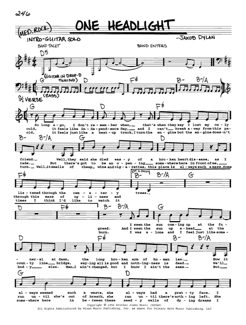 One Headlight - The Wallflowers (Real Book - Melody-Chords-Lyrics)