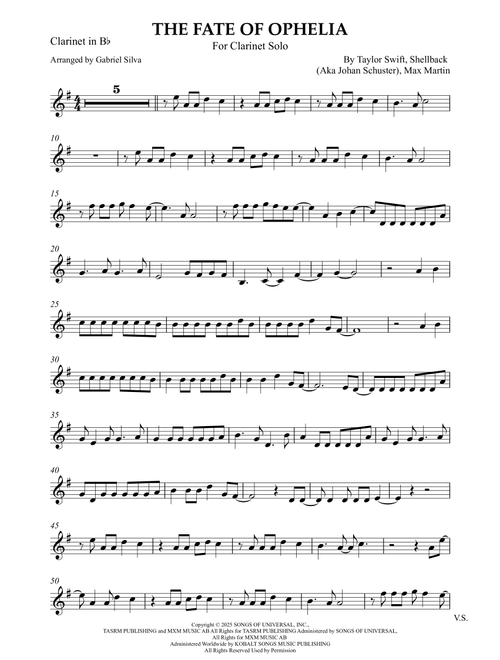 The Fate Of Ophelia (Arr. Gabriel Silva) - Taylor Swift (Clarinet Solo)