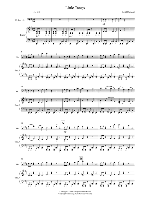 Little Tango for Easy Cello and Piano - David Burndrett (Cello Solo)