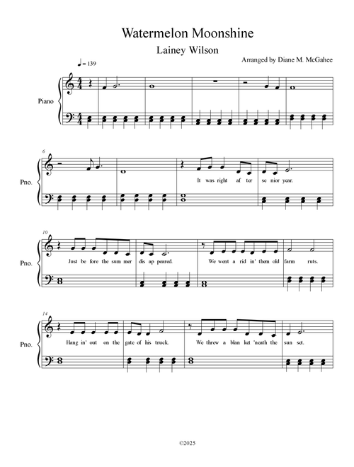 Watermelon Moonshine (Arr. Arranged by Diane M. McGahee) - Alissa Wilson Jess Lainey (Piano Vocal)