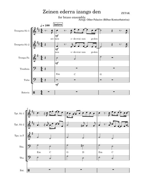 Zeinen ederra izango den for brass ensemble – zetak