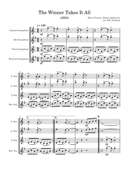 The winner takes it all – Saxophone Duet SATB