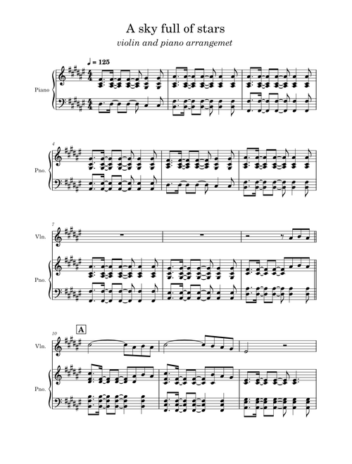 A sky full of stars – Coldplay (violin and piano arrangement)