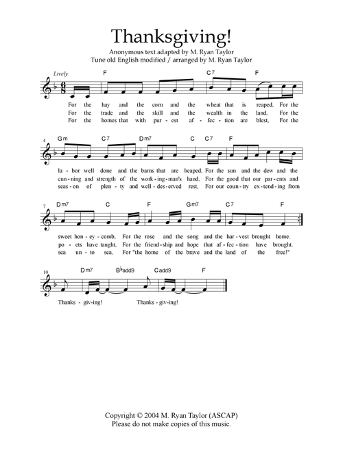 Thanksgiving! (Arr. M. Ryan Taylor) (Ukulele Chords-Lyrics)