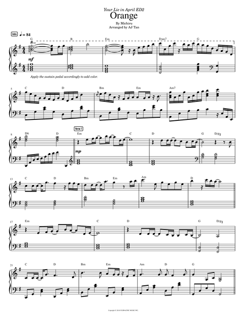 Orange 7!! (Arr. AJ Tan) (Piano Solo)