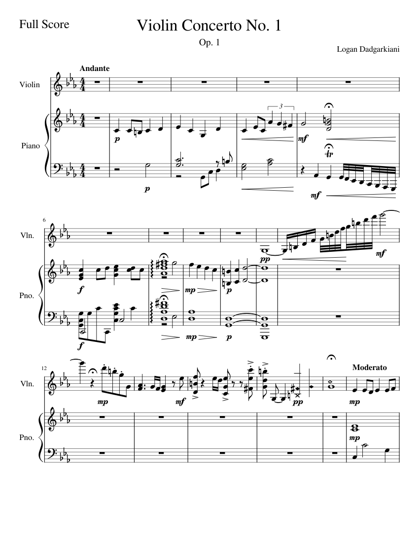 Violin Concerto No. 1 Sheet Music For Piano, Violin (Solo) | Musescore.com