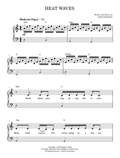 Heat Waves - Glass Animals (Easy Piano)