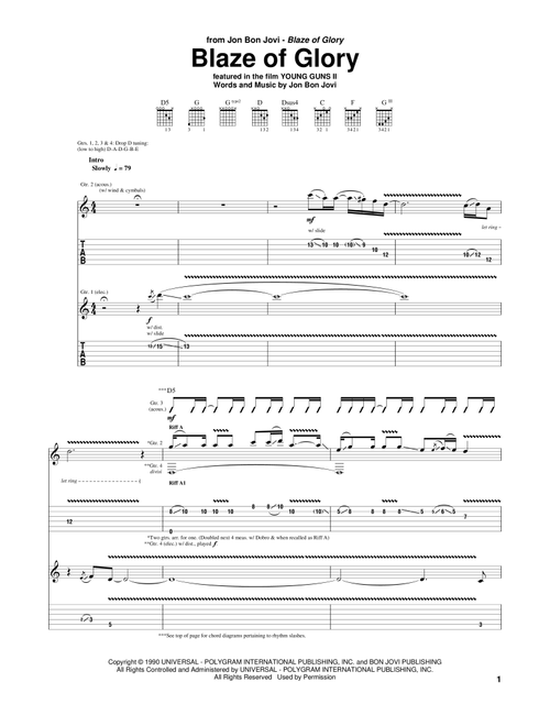 Blaze Of Glory - Jon Bon Jovi, Bon Jovi (Guitar Tab)