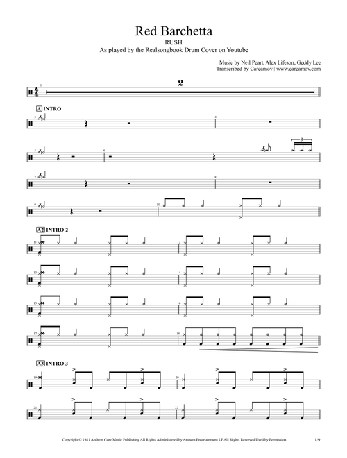 Red Barchetta (Arr. Realsongbook) - Rush (Drums)