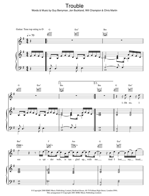 Trouble - Coldplay (Piano Vocal)