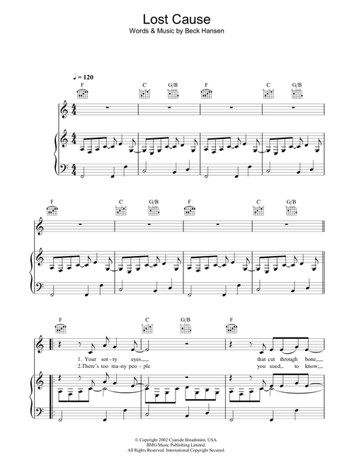 Lost Cause - Beck (Piano-Vocal-Guitar (Piano Accompaniment))