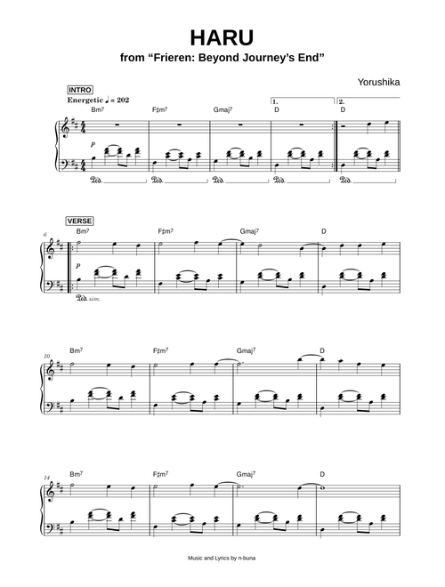 Haru [from Frieren: Beyond Journey's End] - Yorushika (Piano)