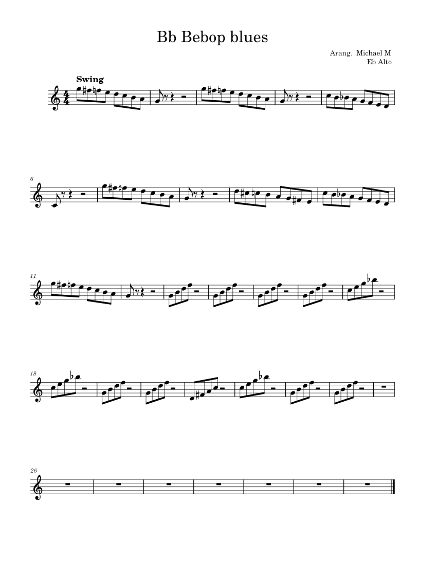 Flute Scales Pentatonic Blues Bebop pbagnoli Saxaphone Bb bebop scales Sheet music for Saxophone alto Solo Musescore