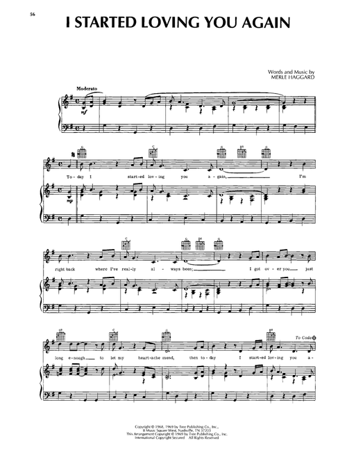 Today I Started Loving You Again - Merle Haggard (Piano-Vocal-Guitar)