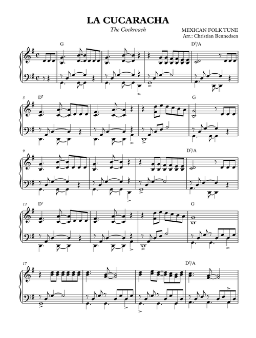 La Cucaracha (Arr. Christian Bennedsen) - Mexican Folk Tune (Piano Solo)