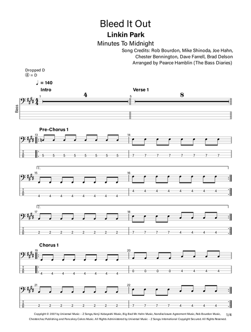 Bleed It Out (Arr. The Bass Diaries) - Linkin Park (Bass Tab)