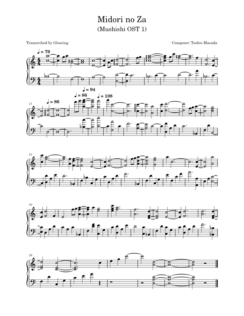 Mushishi OST 1 - Midori no Za Sheet music for Piano (Solo