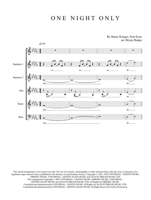 One Night Only (Arr. Bryan Sharpe) - Henry Krieger (Choral, SATB divisi)