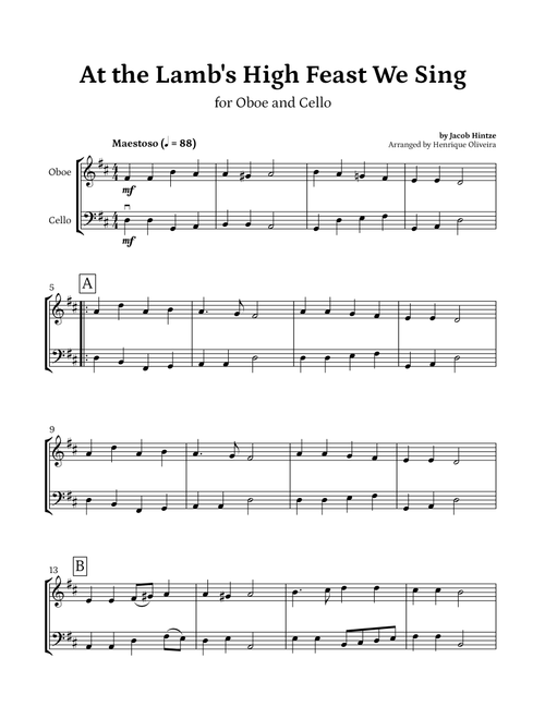At the Lamb's High Feast We Sing (Oboe and Cello) - Easter Hymn (Arr. Henrique Oliveira) - Jacob Hintze (Instrumental Duet)