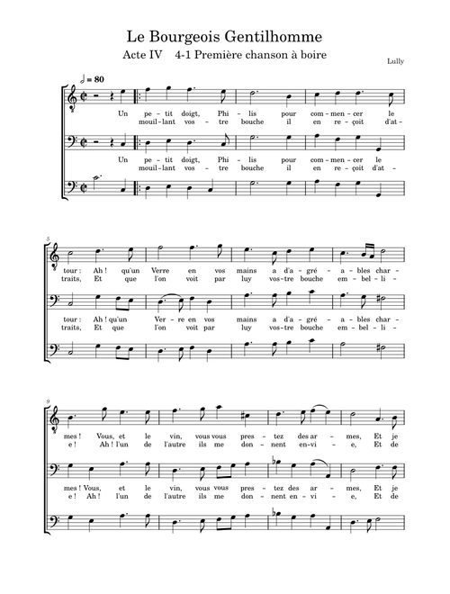 Le bourgeois gentilhomme, LWV 43 – Lully, Jean-Baptiste Acte IV - 1ère chanson à boire