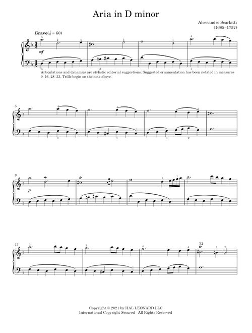 Aria in D minor (Piano Solo)