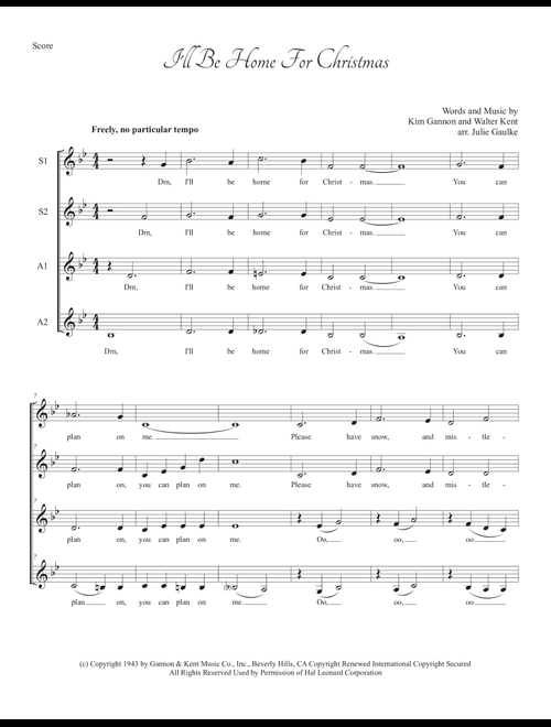 I'll Be Home For Christmas (Arr. Julie Gaulke) - Rascal Flatts (Choral, SSAA)