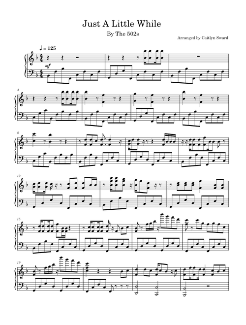 Just A Little While – The 502s | Piano Solo