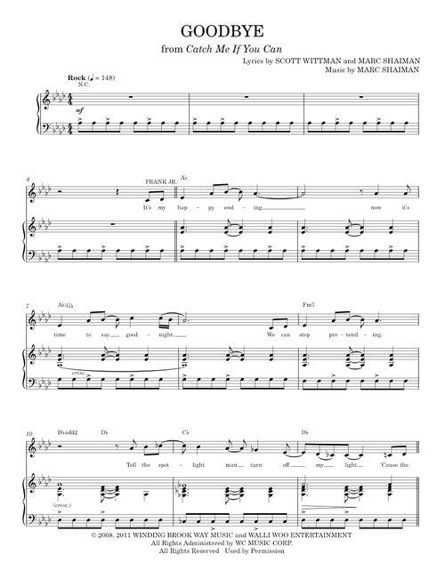 Goodbye from catch me if you can – Aaron Tveit (Piano Vocal)