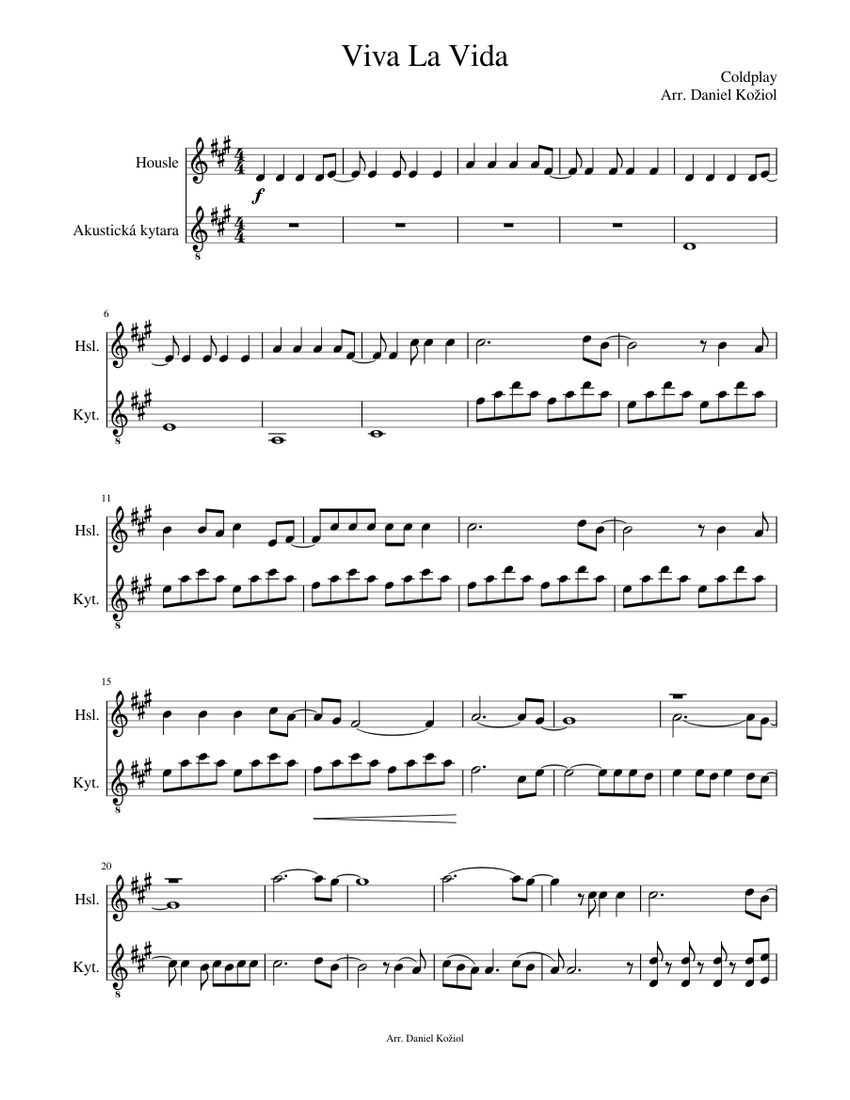 Viva La Vida Guitar and Violin Sheet music for Violin