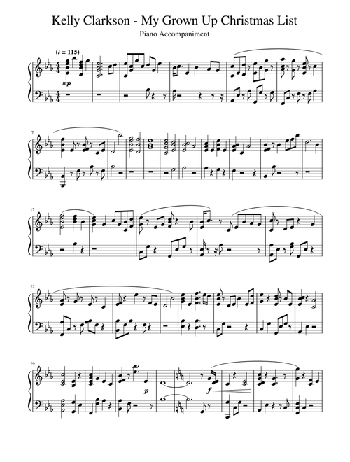 Kelly Clarkson - My Grown Up Christmas List  Piano Accompaniment