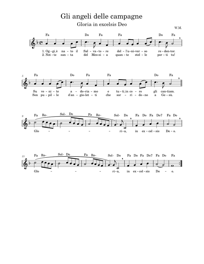 Gli angeli delle campagne (Gloria in Excelsis Deo) Sheet music for