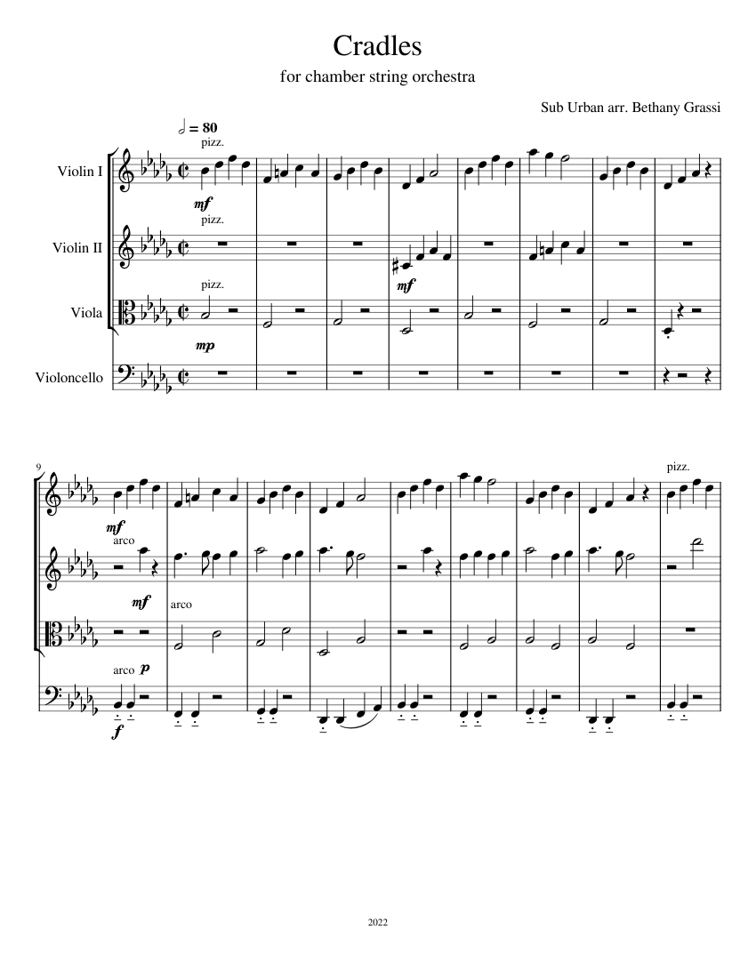 Cradles Sub Urban Cradles String Quartet Sheet music for Violin