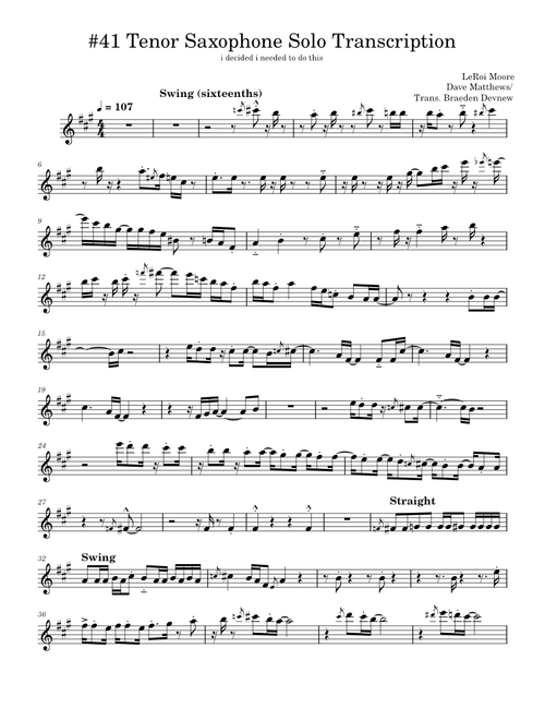 #41 – Dave Matthews #41 - Dave Matthews Band - Tenor Saxophone Solo Transcription