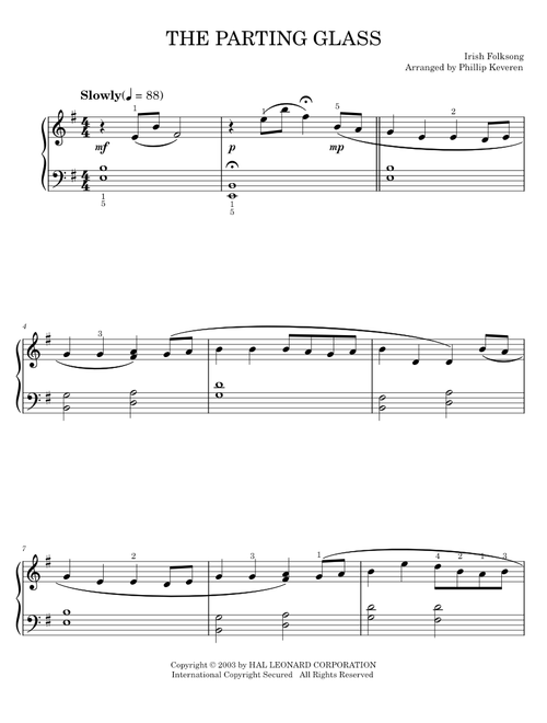 The Parting Glass - Irish Folksong, The Dubliners (Easy Piano)