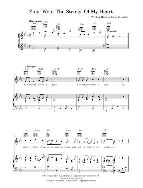 Zing! Went The Strings Of My Heart - James F. Hanley (Piano-Vocal-Guitar (Piano Accompaniment))