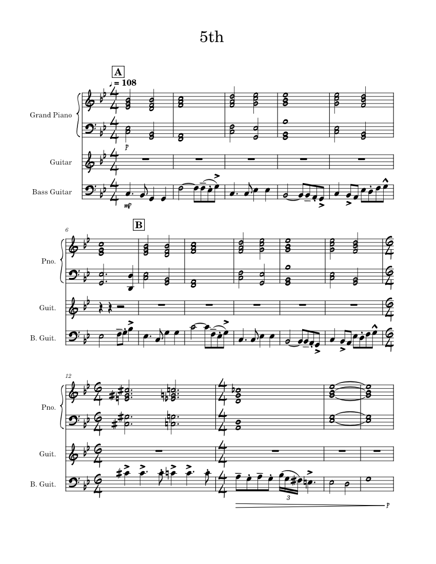 5th Sheet music for Piano, Guitar, Bass guitar (Jazz Band) | Musescore.com