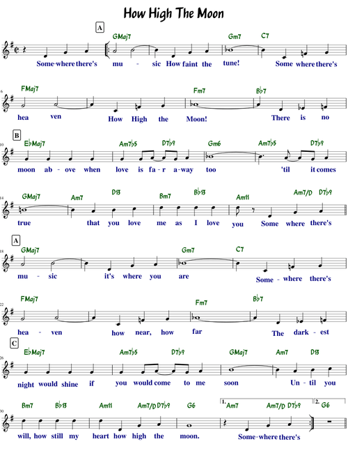 How high the moon (lead sheet with lyrics)