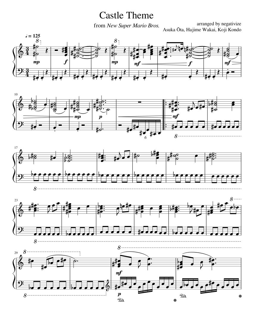 New Super Mario Bros. - Castle Theme Sheet Music for Piano (Solo ...