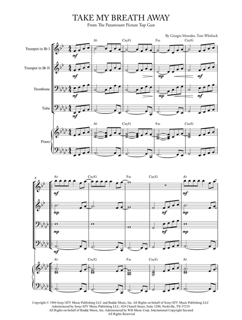 Take My Breath Away (love Theme) (Arr. Karen Gueiros) - Berlin (Small Ensemble)