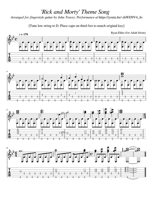 'Rick and Morty' Theme for Acoustic Fingerstyle Guitar (TAB)