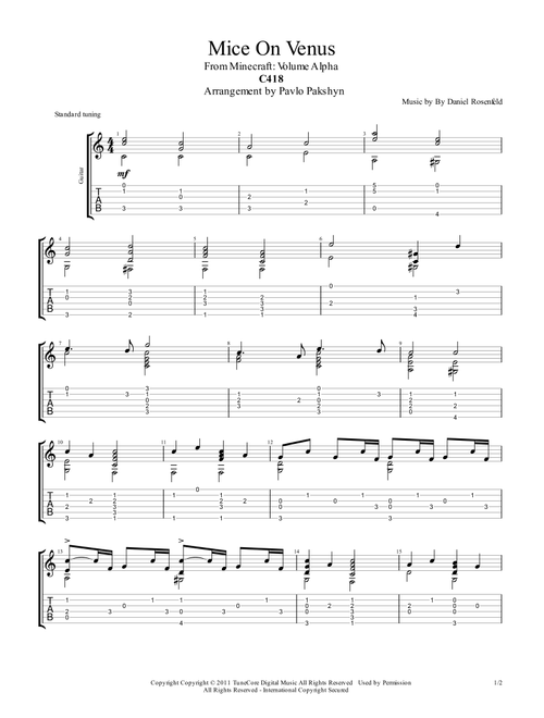 Mice On Venus (Arr. Pavlo Pakshyn) - C418 (Guitar Tab)