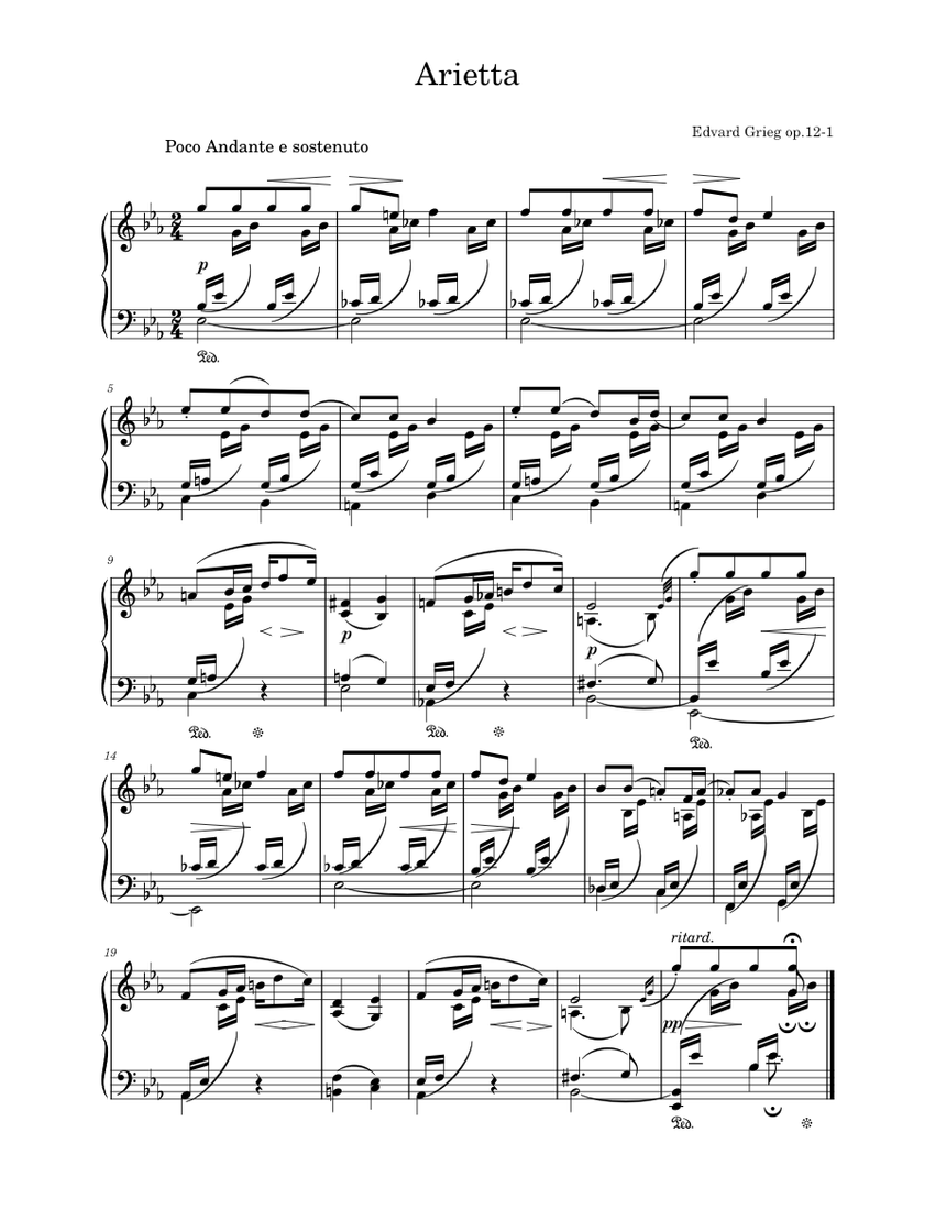 Arietta from "Lyric Pieces", Op.12-1 – Edvard Grieg Sheet Music for ...