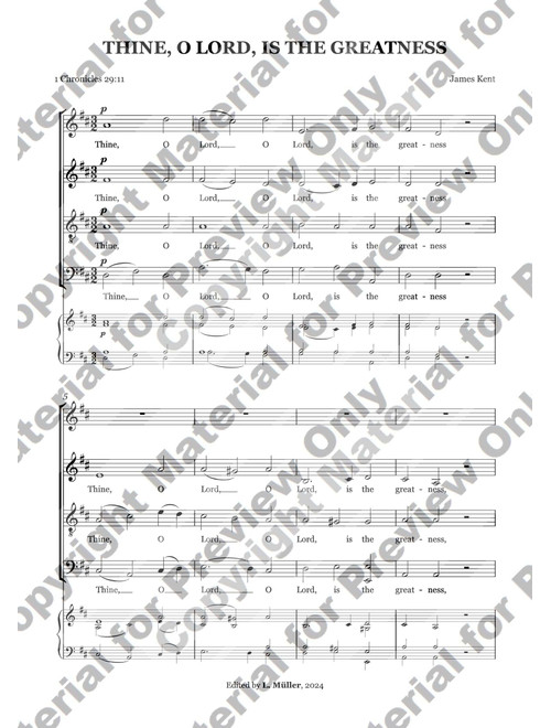 Thine, o lord, is the greatness by James Kent In D Major (Choral, SATB)