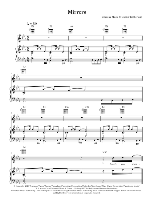 Mirrors - Justin Timberlake (Piano-Vocal-Guitar (Piano Accompaniment))