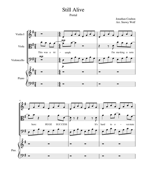 Still Alive for Violin, Viola, Cello and Piano (Portal)
