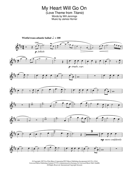 My Heart Will Go On (Love Theme from Titanic) - Celine Dion (Alto Sax Solo)