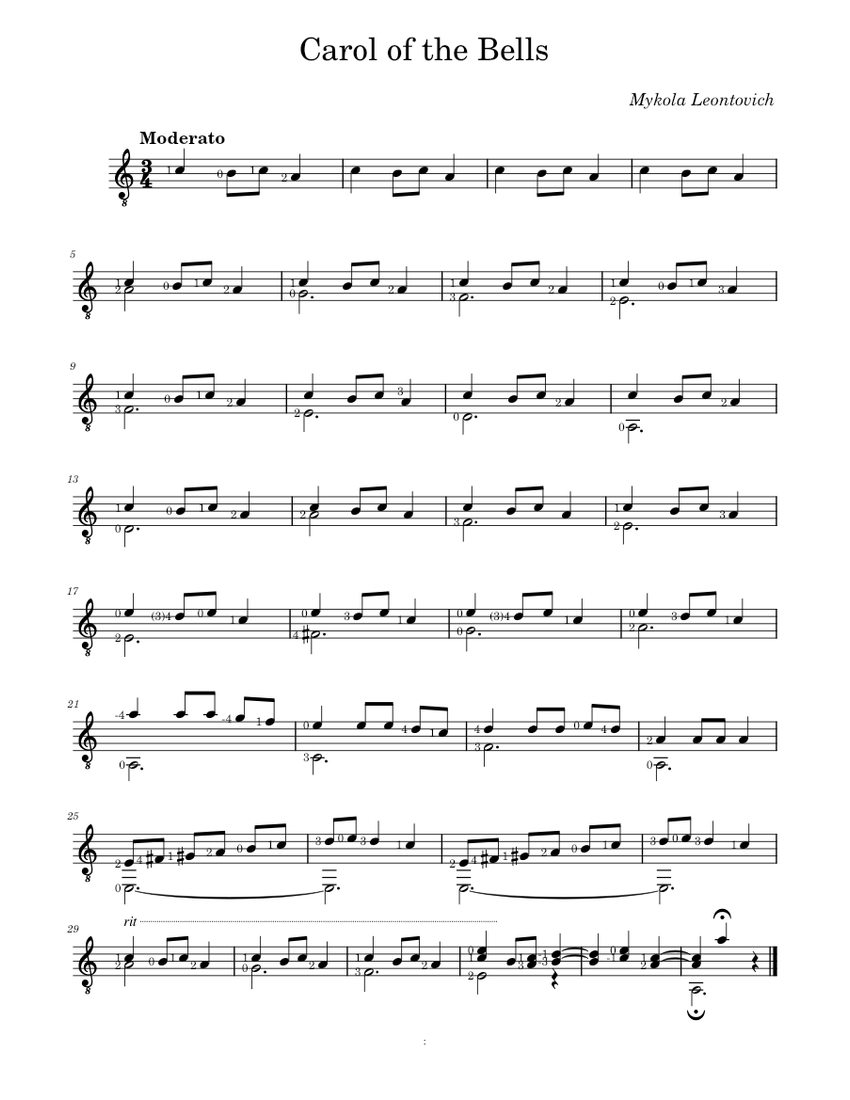 Carol of the Bells – Mykola Leontovych Sheet Music for Guitar (Solo ...