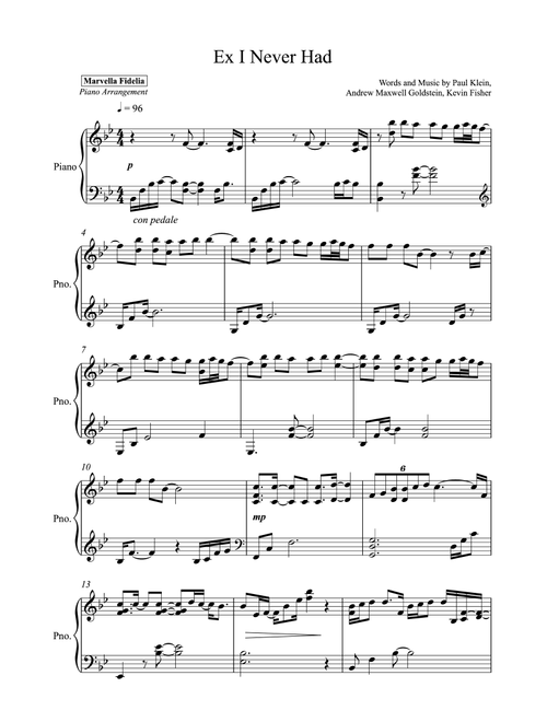Ex I Never Had (Arr. Marvella Fidelia) - Lany (Piano Solo)